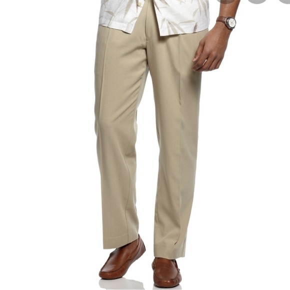Tommy Bahama NWT Flying Fishbone Silk Cotton Dress Pants 34x32 Khaki - Picture 1 of 13